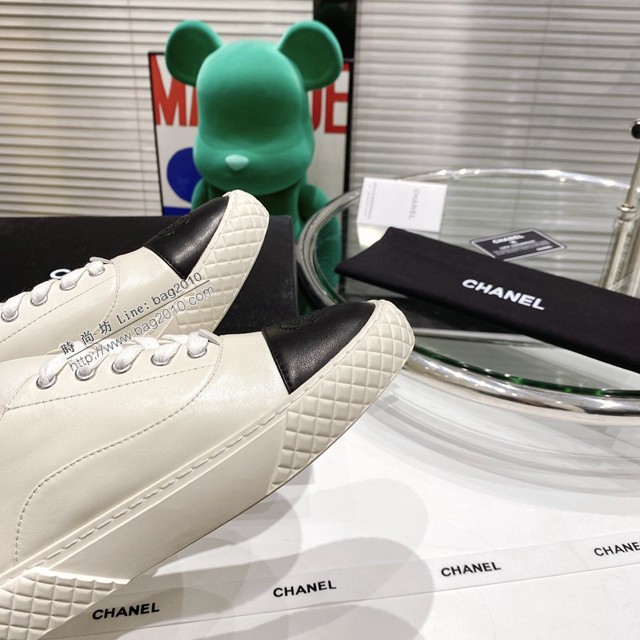 Chanel低幫運動板鞋 香奈兒最新爆炸新品電繡菱格餅乾鞋 dx3197